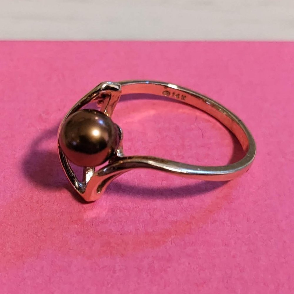 Chocolate Pearl 14k Gold Ring Size 7